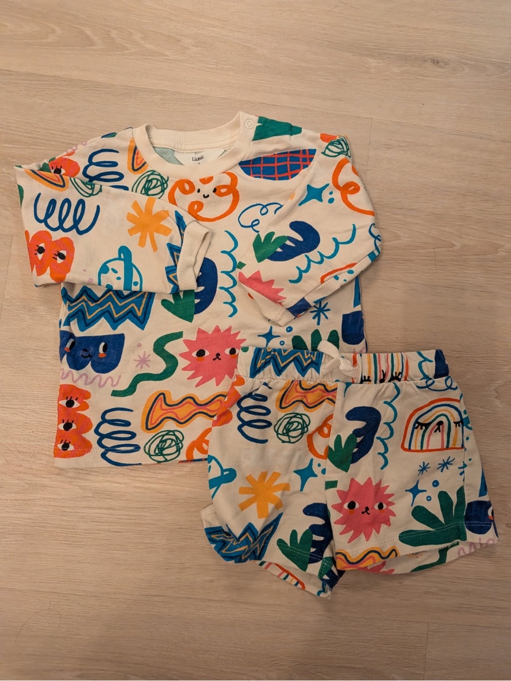Cream Multicolor Graphic Kids Set by Liunic x H&M